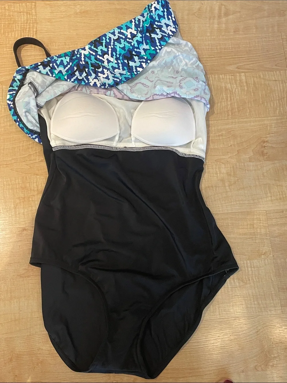 Maxine Blue/Teal print one piece swim suit with removable straps New with tags